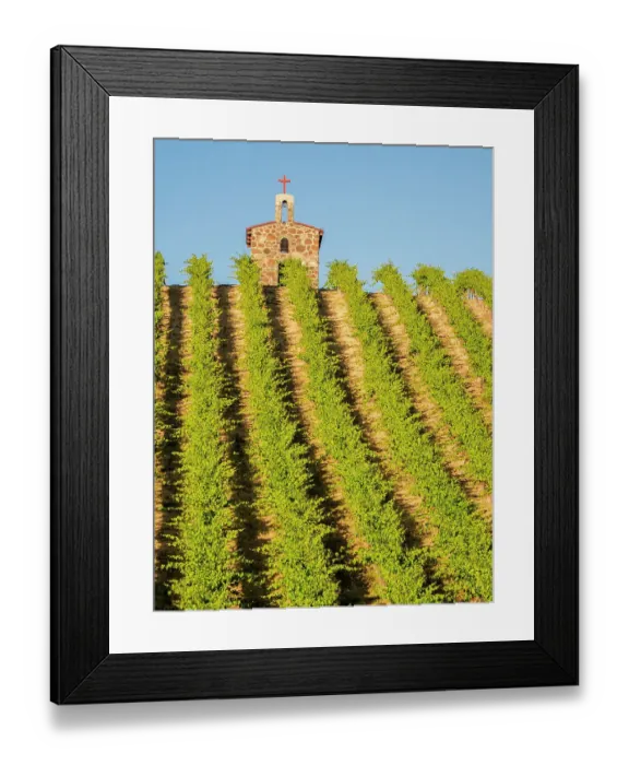 Framed Print : Red Willow Vineyards with stone chapel. (PR) Framed Print : Red Willow Vineyards with stone chapel. (PR)