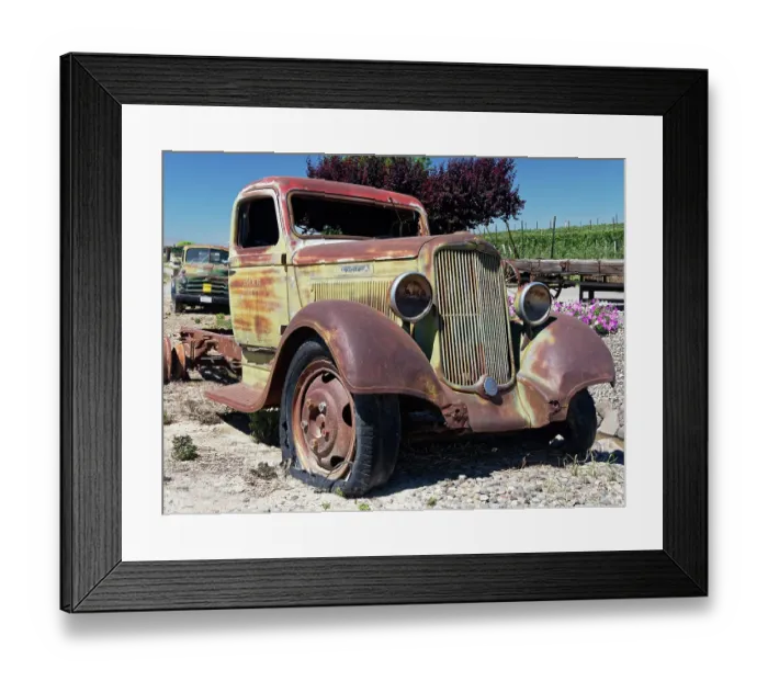 Framed Print : Old vintage rusty truck at a farm. (Editorial Use Only)