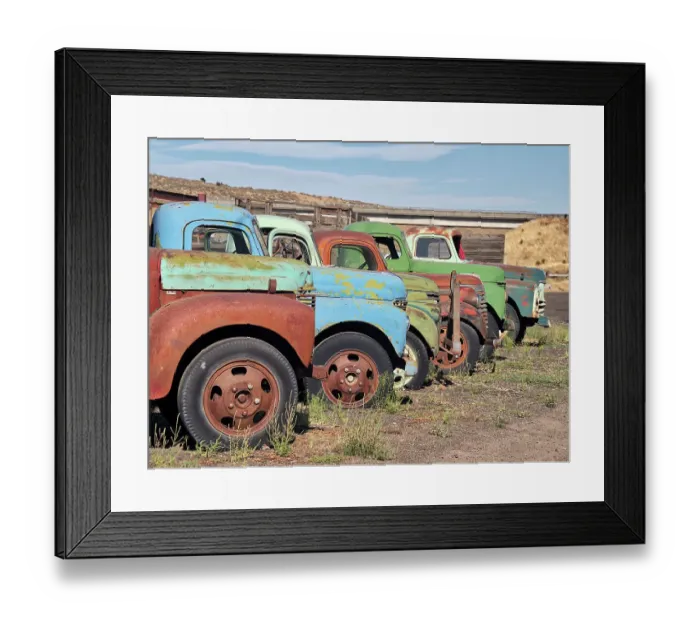 Framed Print : Row of old trucks in a field in the Palouse Framed Print : Row of old trucks in a field in the Palouse