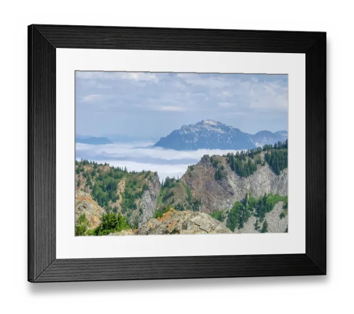Framed Print : USA, Washington State. Central Cascades, Big Snow Mountain and low fog layer, view from Kendall Peak summit