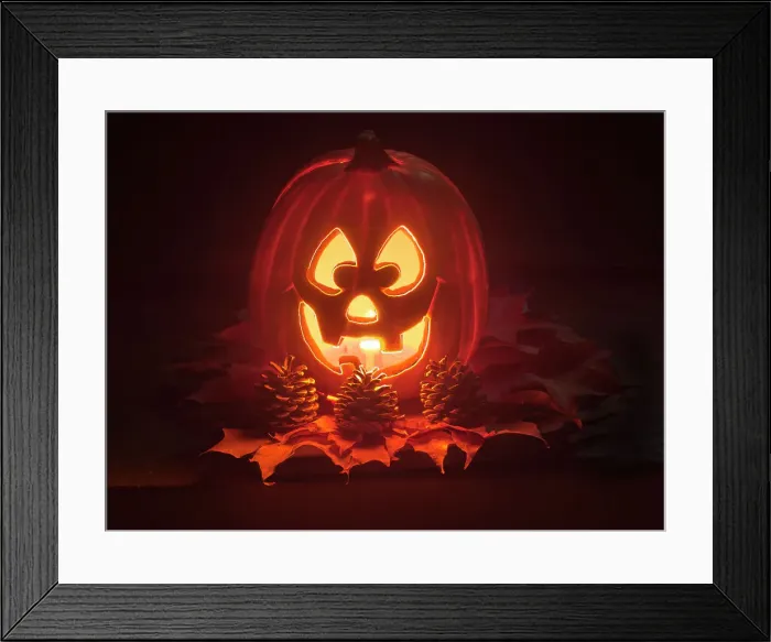 Framed Print : USA, Washington State. Smiling Jack O Lantern face on Pumpkin at Halloween