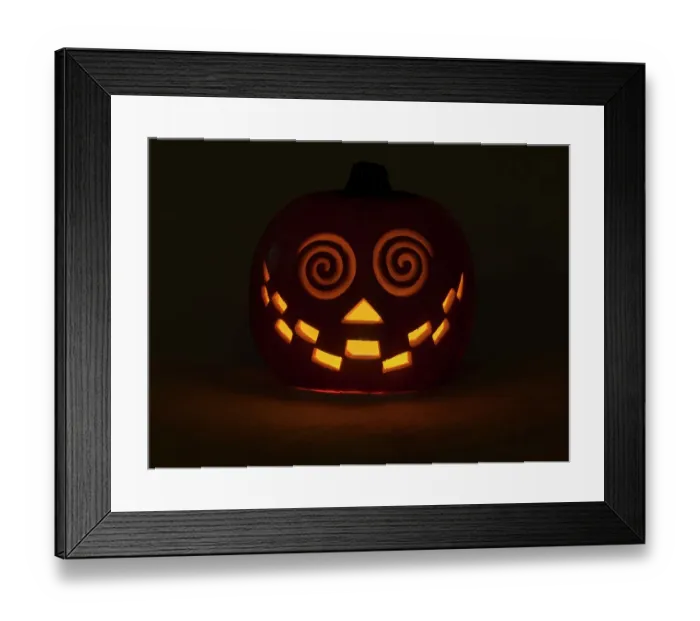 Framed Print : USA, Washington State. Smiling Jack O Lantern face on Pumpkin at Halloween, at night