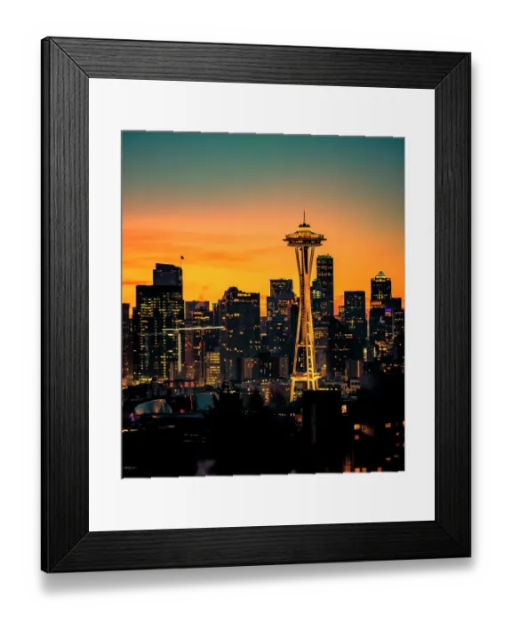 Framed Print : USA, Washington State, Seattle. Dawn on Seattle skyline from a park on Queen Anne Hill
