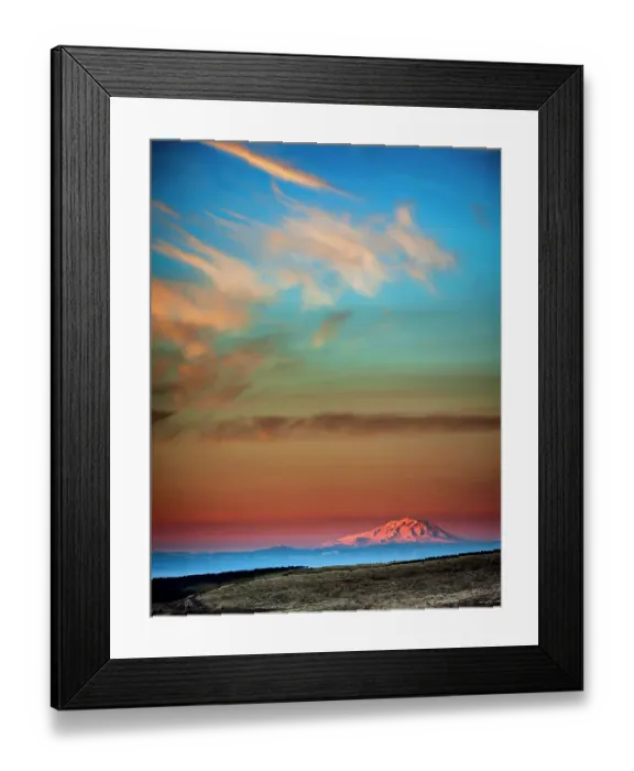 Framed Print : USA, Washington State, Zillah. Dawn light on Mt. Adams seen from Yakima Valley wine country in winter
