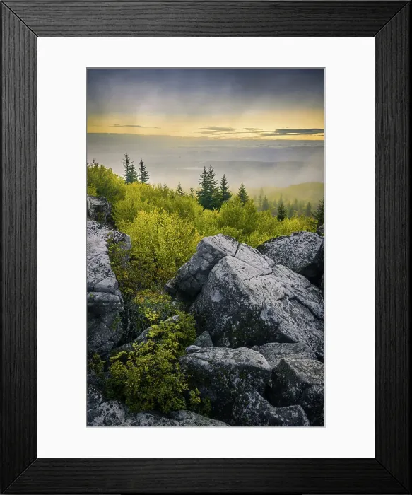 Framed Print : USA, West Virginia, Dolly Sods Wilderness Area. Sunrise on mountain boulders and forest Framed Print : USA, West Virginia, Dolly Sods Wilderness Area. Sunrise on mountain boulders and forest