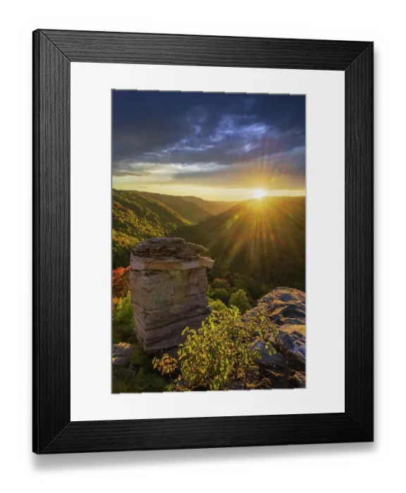 Framed Print : USA, West Virginia, Blackwater Falls State Park. Sunset on mountain overlook