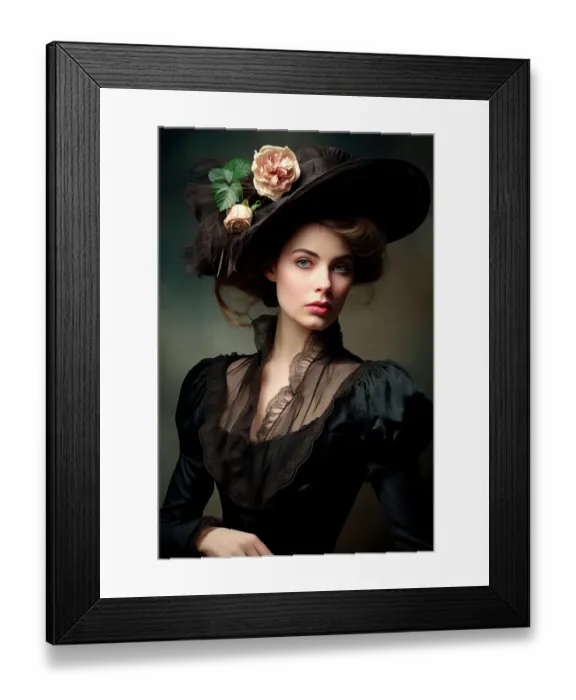 Framed Print : 1890's female fashion model in hat and black lace. ©Jim Zuckerman / Jaynes Gallery / DanitaDelimont.com (AI) Framed Print : 1890's female fashion model in hat and black lace. ©Jim Zuckerman / Jaynes Gallery / DanitaDelimont.com (AI)