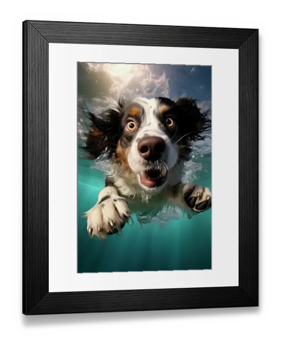 Framed Print : Dog diving into swimming pool. ©Jim Zuckerman  /  Jaynes Gallery  /  DanitaDelimont.com (AI)