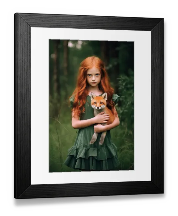 Framed Print : Little girl holding baby fox. ©Jim Zuckerman  /  Jaynes Gallery  /  DanitaDelimont.com (AI)
