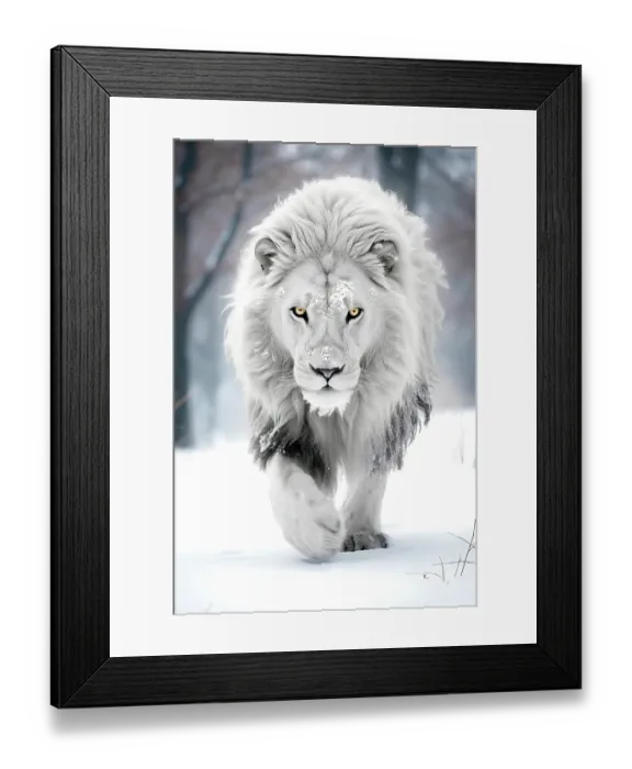 Framed Print : White lion walking in snow. ©Jim Zuckerman / Jaynes Gallery / DanitaDelimont.com (AI) Framed Print : White lion walking in snow. ©Jim Zuckerman / Jaynes Gallery / DanitaDelimont.com (AI)