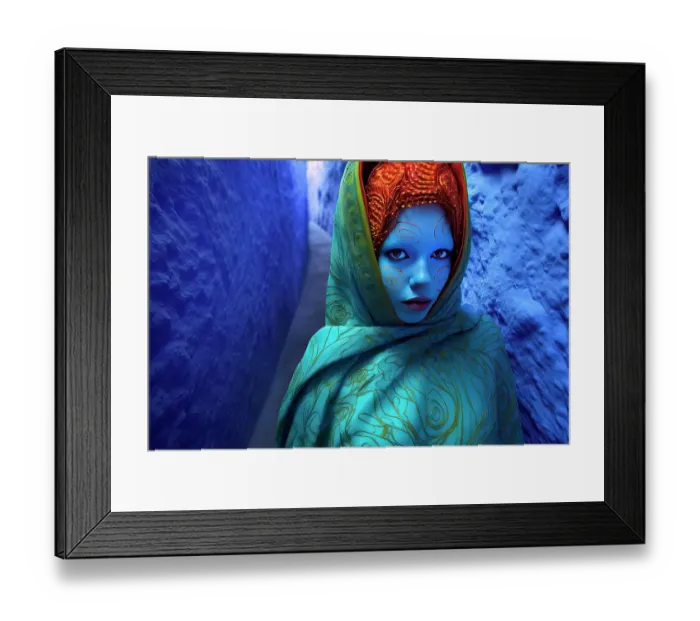Framed Print : Fantasy of blue-faced woman in blue alleyway in Chefchaouen, Morocco. ©Jim Zuckerman / Jaynes Gallery / DanitaDelimont.com Framed Print : Fantasy of blue-faced woman in blue alleyway in Chefchaouen, Morocco. ©Jim Zuckerman / Jaynes Gallery / DanitaDelimont.com