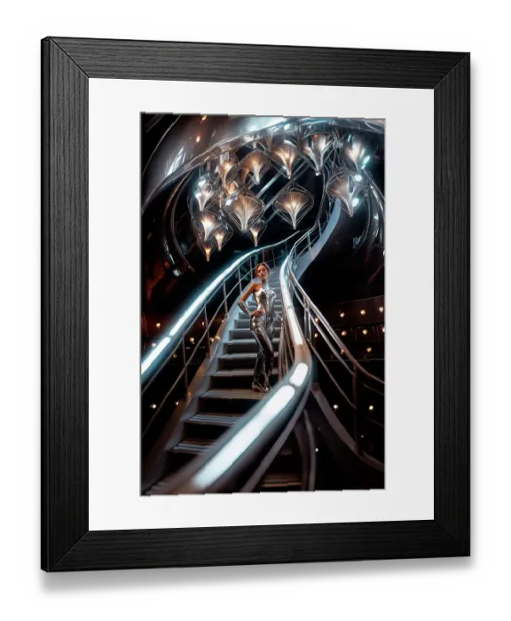 Framed Print : Female model on chrome staircase. ©Jim Zuckerman  /  Jaynes Gallery  /  DanitaDelimont.com