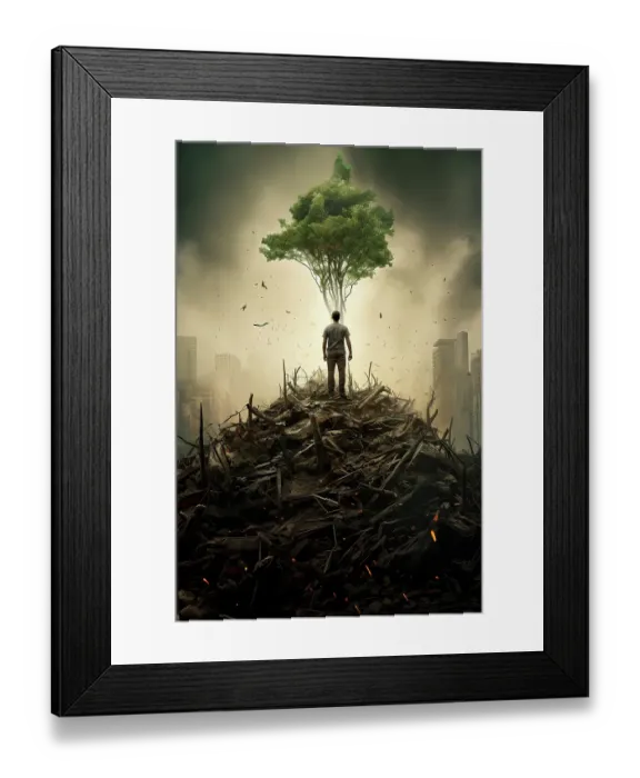 Framed Print : Fantasy of man on wreckage heap facing tree and survival. ©Jim Zuckerman / Jaynes Gallery / DanitaDelimont.com Framed Print : Fantasy of man on wreckage heap facing tree and survival. ©Jim Zuckerman / Jaynes Gallery / DanitaDelimont.com