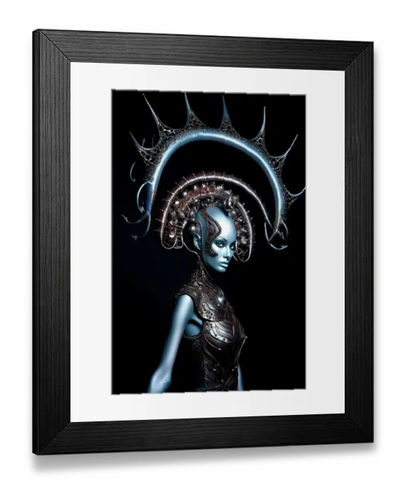 Framed Print : Blue alien woman in headdress and armor. ©Jim Zuckerman  /  Jaynes Gallery  /  DanitaDelimont.com