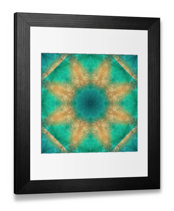 Framed Print : Turquoise and tan kaleidoscope abstract Framed Print : Turquoise and tan kaleidoscope abstract