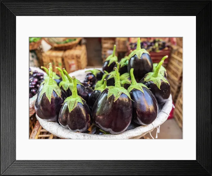 Framed Print : Cairo, Egypt, Africa. Eggplant for sale at an outdoor market