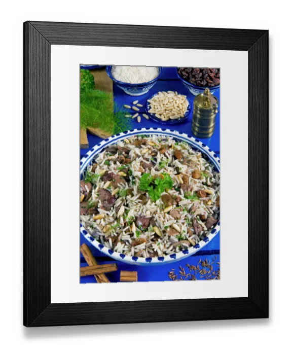 Framed Print : Ic Pilav, rice with liver, raisin, pine nuts, cinnamon, Turkish food, Turkey