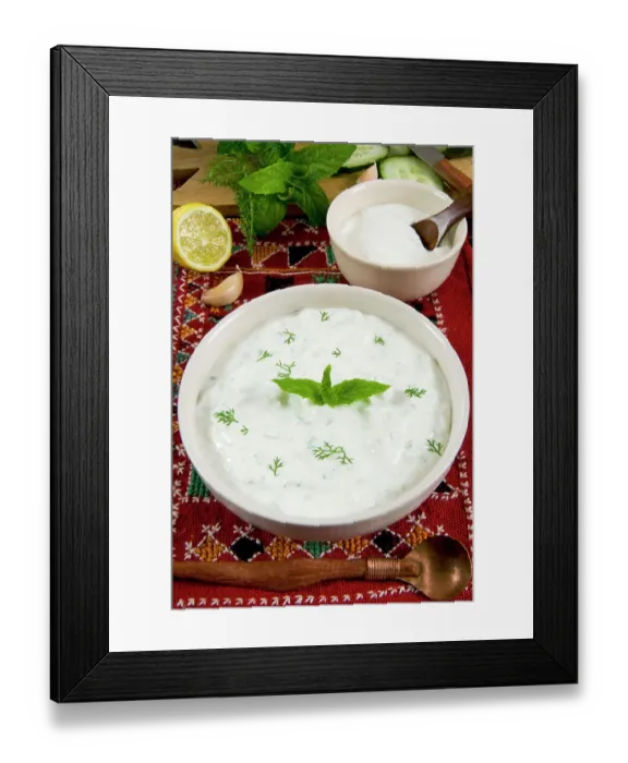 Framed Print : Cacik, sauce with yogurt, mint, cucumber, lemon, Turkish food, Turkey Framed Print : Cacik, sauce with yogurt, mint, cucumber, lemon, Turkish food, Turkey