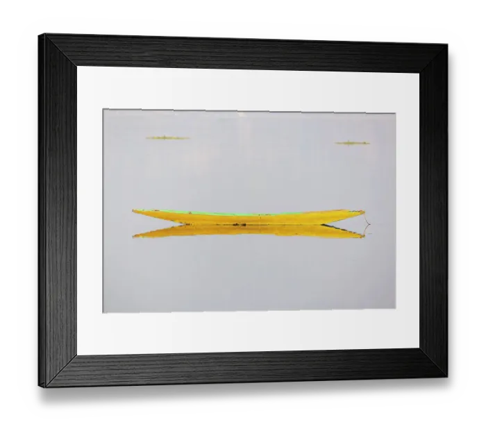 Framed Print : Srinagar, Jammu and Kashmir, India. Traditional yellow boat on a calm Lake Dal