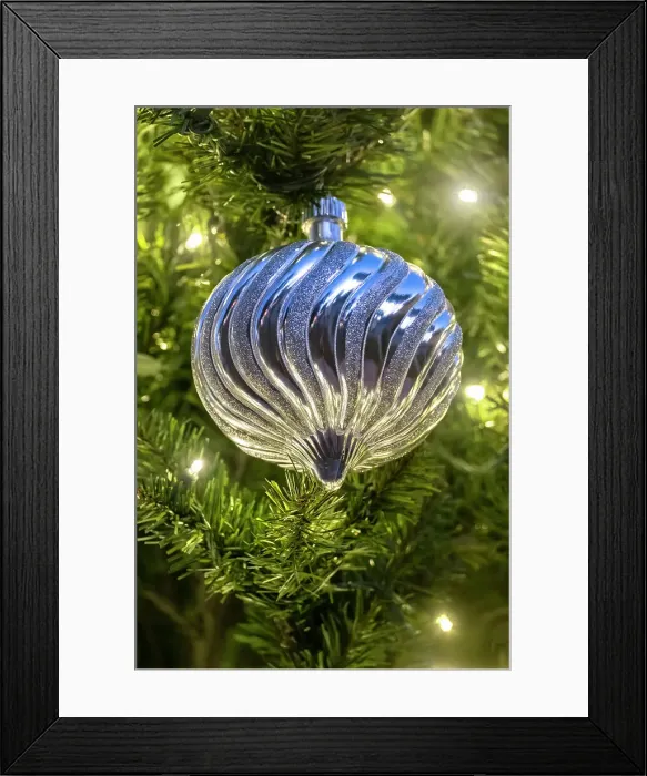 Framed Print : Christmas ornament and lights on an artificial tree