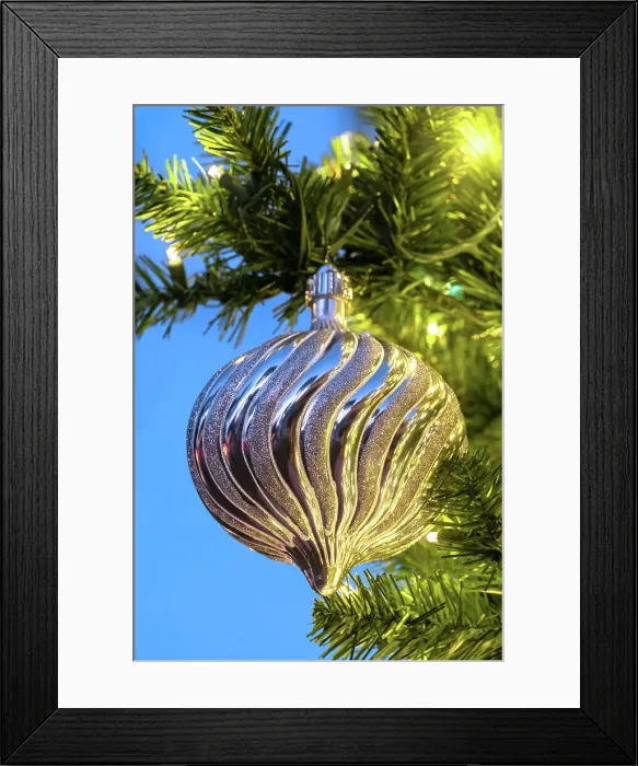 Framed Print : Christmas ornament and lights on an artificial tree