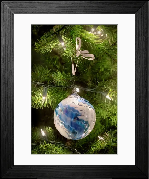 Framed Print : Christmas ornament and lights on an artificial tree Framed Print : Christmas ornament and lights on an artificial tree