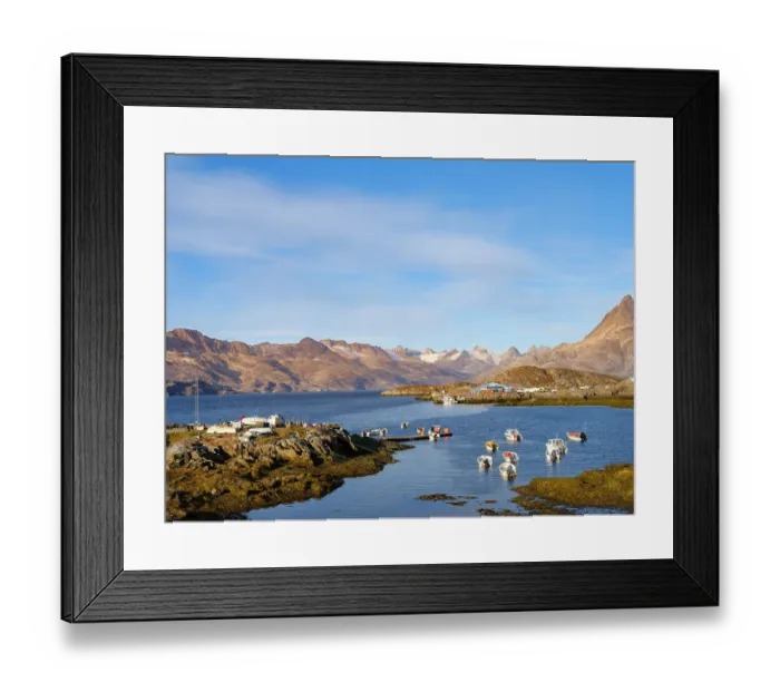 Framed Print : Harbor of settlement Kuummiit (formerly spelled Kummiut). Ammassalik area in East Greenland, Danish Territory Framed Print : Harbor of settlement Kuummiit (formerly spelled Kummiut). Ammassalik area in East Greenland, Danish Territory