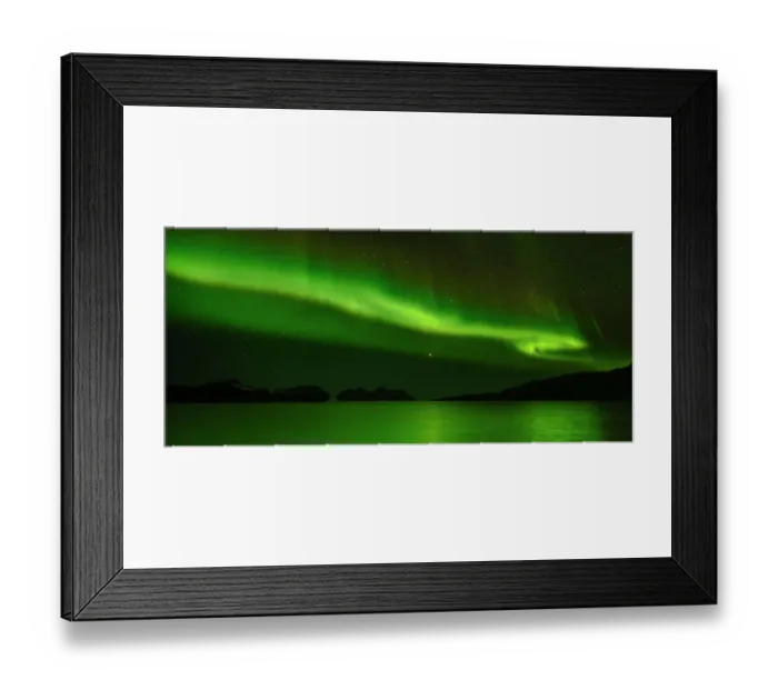 Framed Print : Northern Lights over Angmagssalik Fjord near settlement Kuummiit (formerly spelled Kummiut). Ammassalik area in East Greenland, Danish Territory