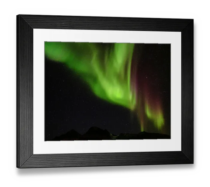 Framed Print : Northern Lights over Angmagssalik Fjord near settlement Kuummiit (formerly spelled Kummiut). Ammassalik area in East Greenland, Danish Territory