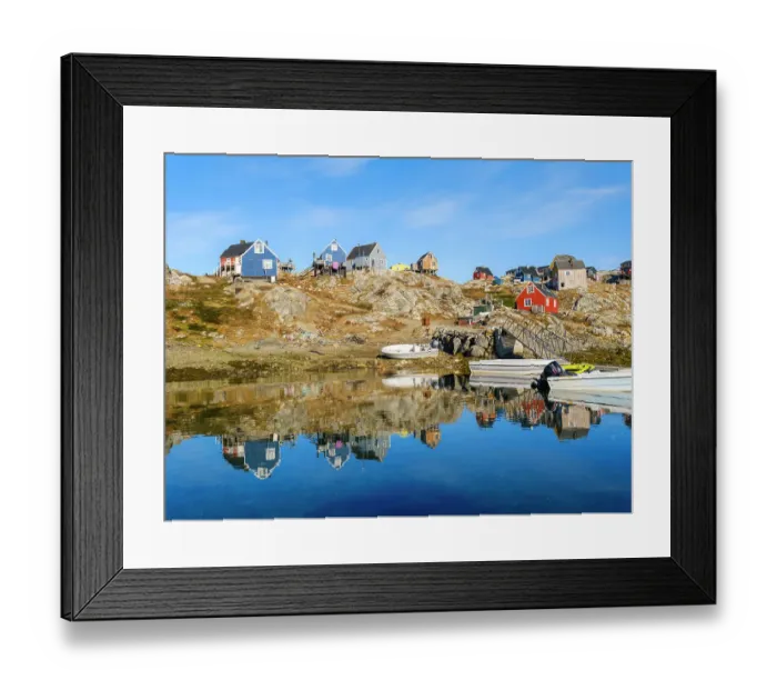 Framed Print : Little Inuit village Tinit (Tiilerilaaq) at the shore of the Sermilik (Sermiligaaq) Icefjord in East Greenland, Ammassalik, Kingdom of Denmark Framed Print : Little Inuit village Tinit (Tiilerilaaq) at the shore of the Sermilik (Sermiligaaq) Icefjord in East Greenland, Ammassalik, Kingdom of Denmark