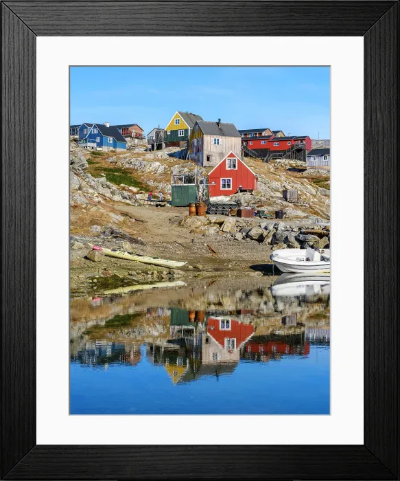 Framed Print : Little Inuit village Tinit (Tiilerilaaq) at the shore of the Sermilik (Sermiligaaq) Icefjord in East Greenland, Ammassalik, Kingdom of Denmark Framed Print : Little Inuit village Tinit (Tiilerilaaq) at the shore of the Sermilik (Sermiligaaq) Icefjord in East Greenland, Ammassalik, Kingdom of Denmark