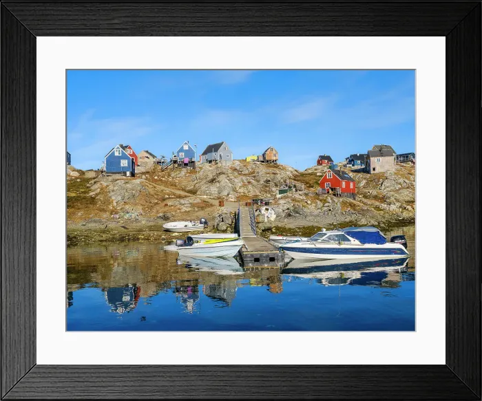 Framed Print : Little Inuit village Tinit (Tiilerilaaq) at the shore of the Sermilik (Sermiligaaq) Icefjord in East Greenland, Ammassalik, Kingdom of Denmark Framed Print : Little Inuit village Tinit (Tiilerilaaq) at the shore of the Sermilik (Sermiligaaq) Icefjord in East Greenland, Ammassalik, Kingdom of Denmark