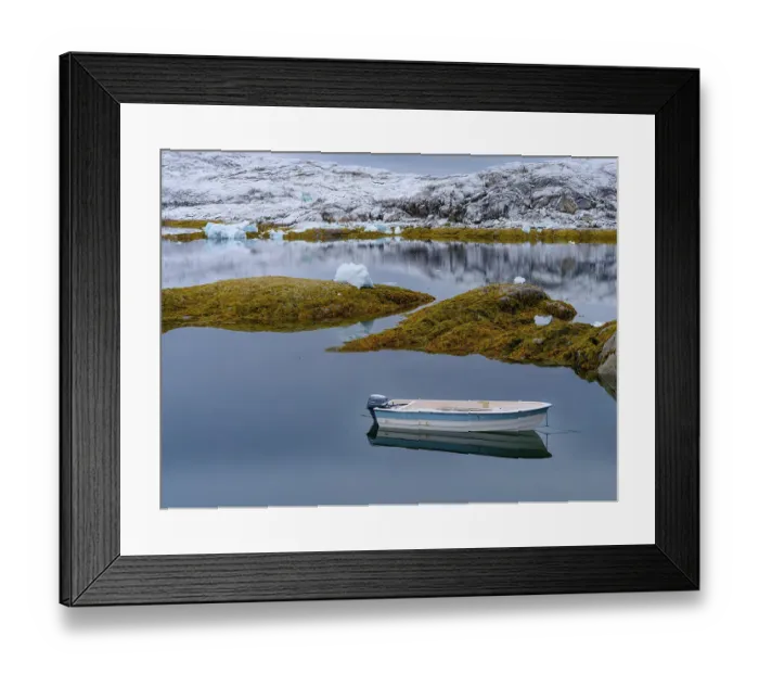 Framed Print : Little Inuit village Tinit (Tiilerilaaq) at the shore of the Sermilik (Sermiligaaq) Icefjord in East Greenland, Ammassalik, Kingdom of Denmark