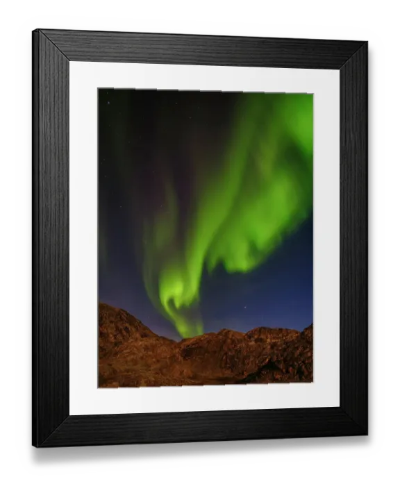 Framed Print : Northern Lights during full moon at the Sermilik (Sermiligaaq) Icefjord in East Greenland, Ammassalik, Kingdom of Denmark