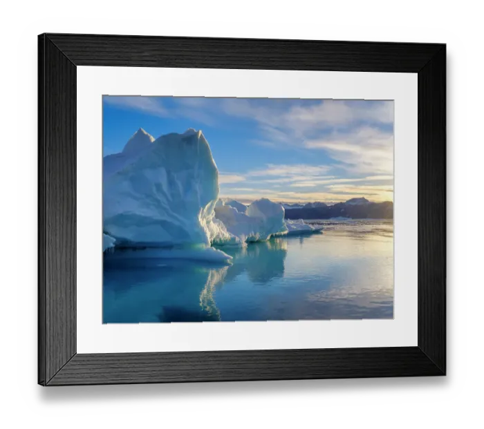 Framed Print : Landscape with icebergs in the Sermilik (Sermiligaaq) Icefjord in East Greenland. Ammassalik, Danish Territory