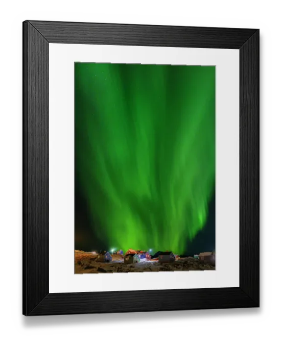 Framed Print : Northern Lights over the town. Town Tasiilaq (formerly called Ammassalik), Kingdom of Denmark Framed Print : Northern Lights over the town. Town Tasiilaq (formerly called Ammassalik), Kingdom of Denmark