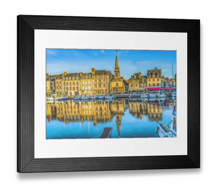 Framed Print : Colorful marina, Inner Harbor, Honfleur, France. Honfleur is famous for its reflections, which inspired Monet