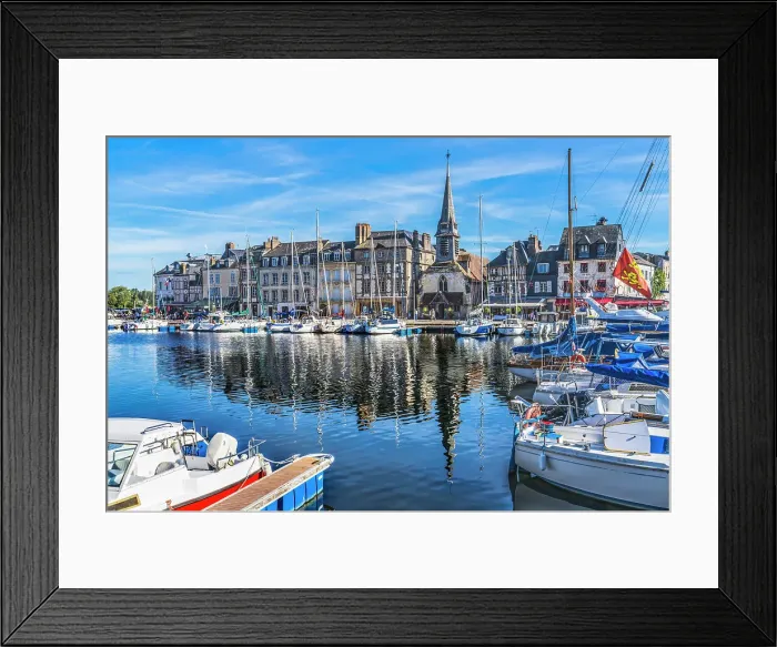 Framed Print : Colorful marina, Inner Harbor, Honfleur, France. Honfleur is famous for its reflections, which inspired Monet
