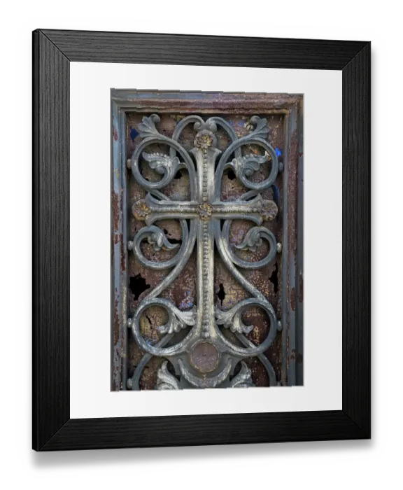 Framed Print : Paris, France. The famous Pere LaChaise Cemetery beautiful old metal work on door