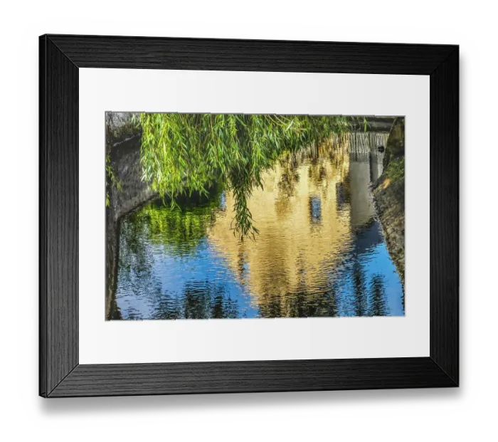 Framed Print : Colorful Aure River reflection, Bayeux, Normandy, France. Bayeux founded 1st century BC, first city liberated after D-Day