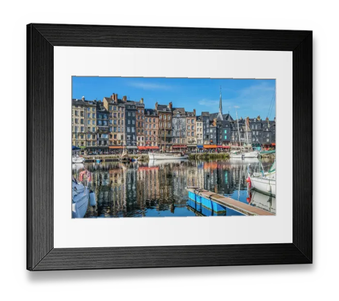 Framed Print : Colorful marina, Inner Harbor, Honfleur, France. Honfleur is famous for its reflections, which inspired Monet