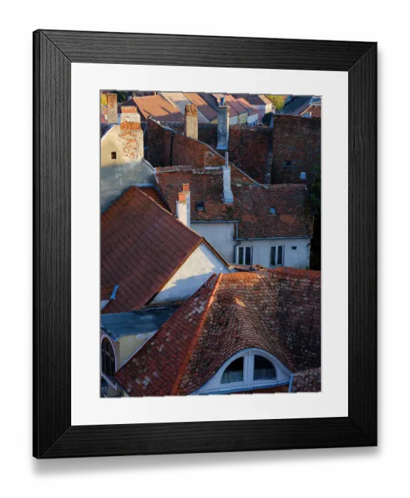 Framed Print : The roofs of the old town. The medieval town Koszeg in Western Transdanubia close to the Austrian border. Eastern Europe, Hungary