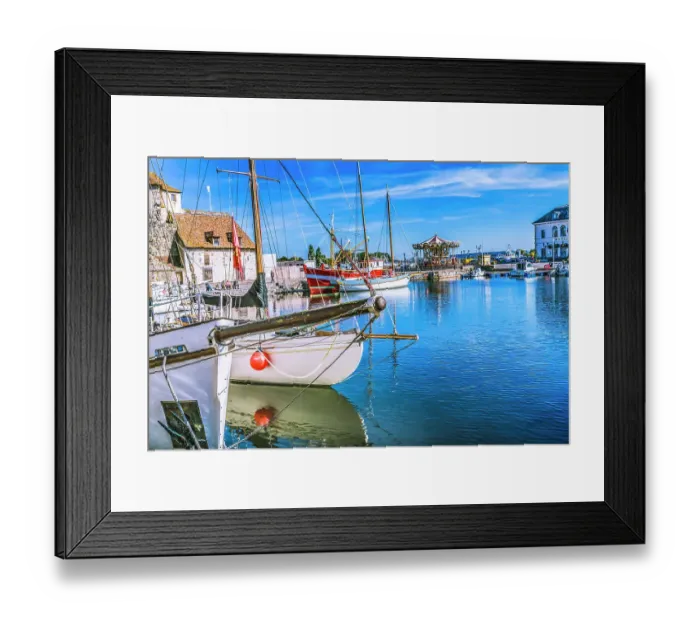 Framed Print : Colorful marina, Inner Harbor, Honfleur, France. Honfleur is famous for its reflections, which inspired Monet