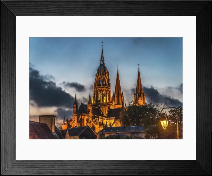 Framed Print : Illuminated, Bayeux Cathedral, Bayeux, Normandy, France. Catholic church consecrated by King William the Conqueror in 1077 Framed Print : Illuminated, Bayeux Cathedral, Bayeux, Normandy, France. Catholic church consecrated by King William the Conqueror in 1077