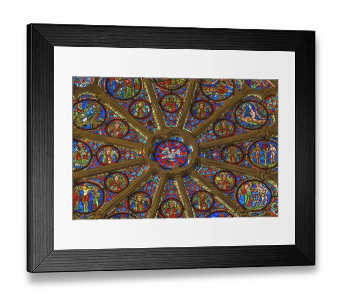Framed Print : Biblical stories stained glass rose window, Lyon Cathedral, France. Cathedral begun in 1180 and finished in 1480 Framed Print : Biblical stories stained glass rose window, Lyon Cathedral, France. Cathedral begun in 1180 and finished in 1480