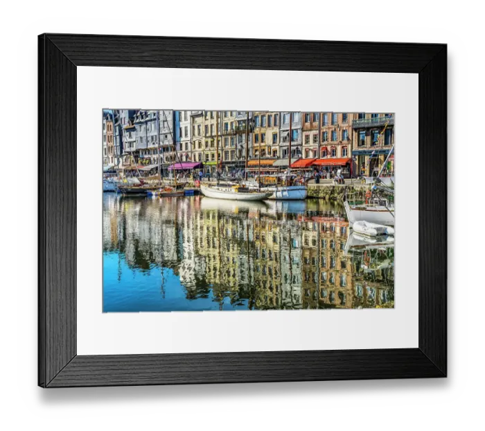 Framed Print : Colorful marina, Inner Harbor, Honfleur, France. Honfleur is famous for its reflections, which inspired Monet