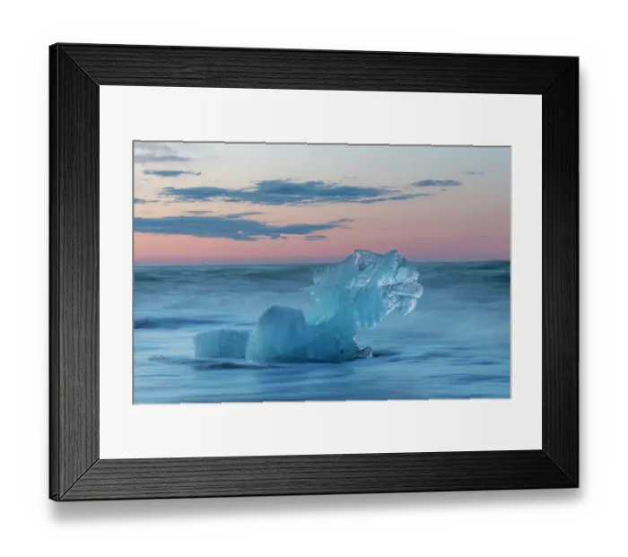 Framed Print : Glacial ice in the surf along the Diamond Beach near Kalfafellsstadur, Iceland