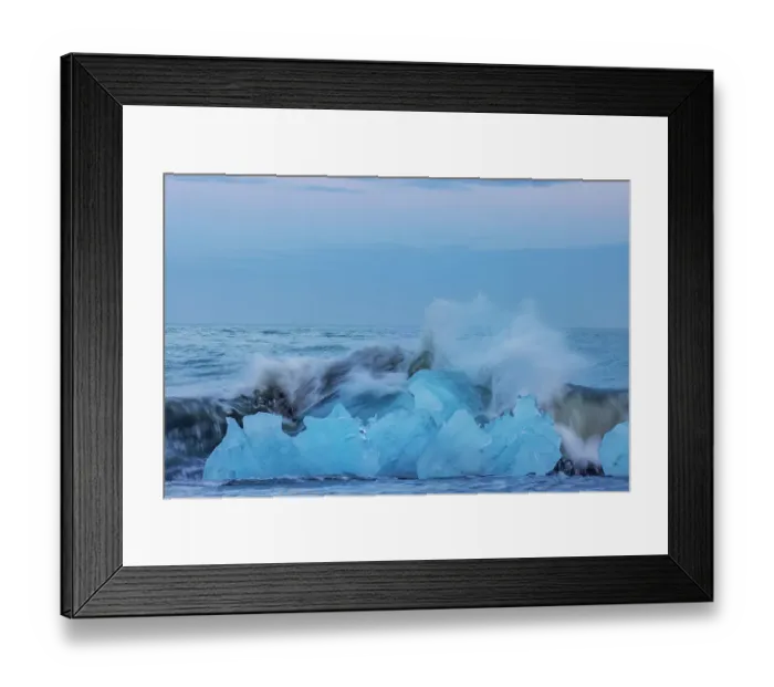Framed Print : Glacial ice in the surf along the Diamond Beach near Kalfafellsstadur, Iceland