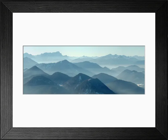 Framed Print : View towards Zugspitze. View from Mount Schonberg near Lenggries in the Bavarian Alps during winter. Germany, Bavaria