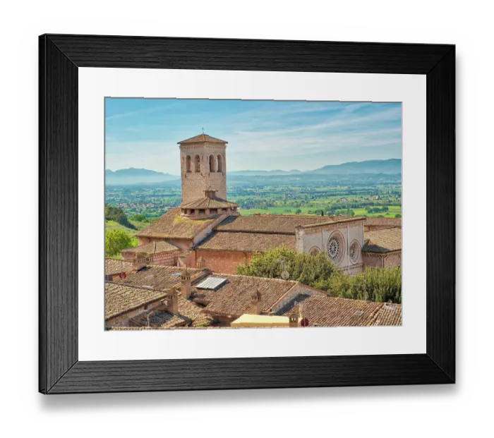 Framed Print : Italy, Umbria, Assisi. View of buildings and valley from high in town Framed Print : Italy, Umbria, Assisi. View of buildings and valley from high in town